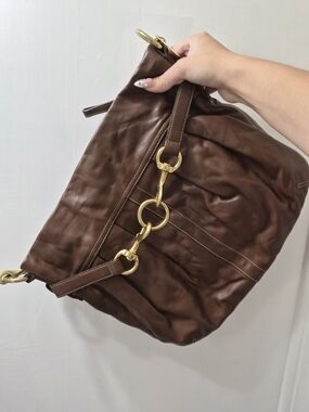 Coach Brown Leather Shoulder Bag with Gold Hardware